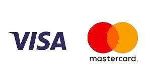 Logos of Visa and Mastercard on a white background